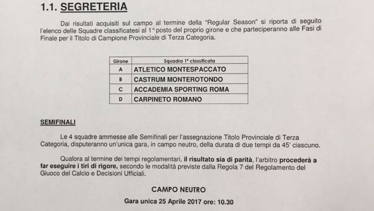 SEMIFINALE TITOLO CAMPIONE PROVINCIALE: Atletico Montespaccato – Castrum Monterotondo